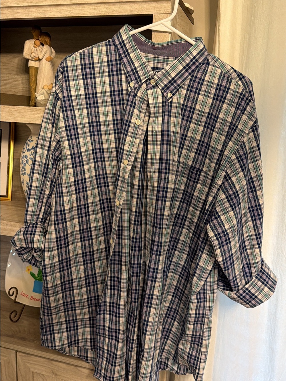 Izod Men's Blue and White Plaid Button-Down Shirt
